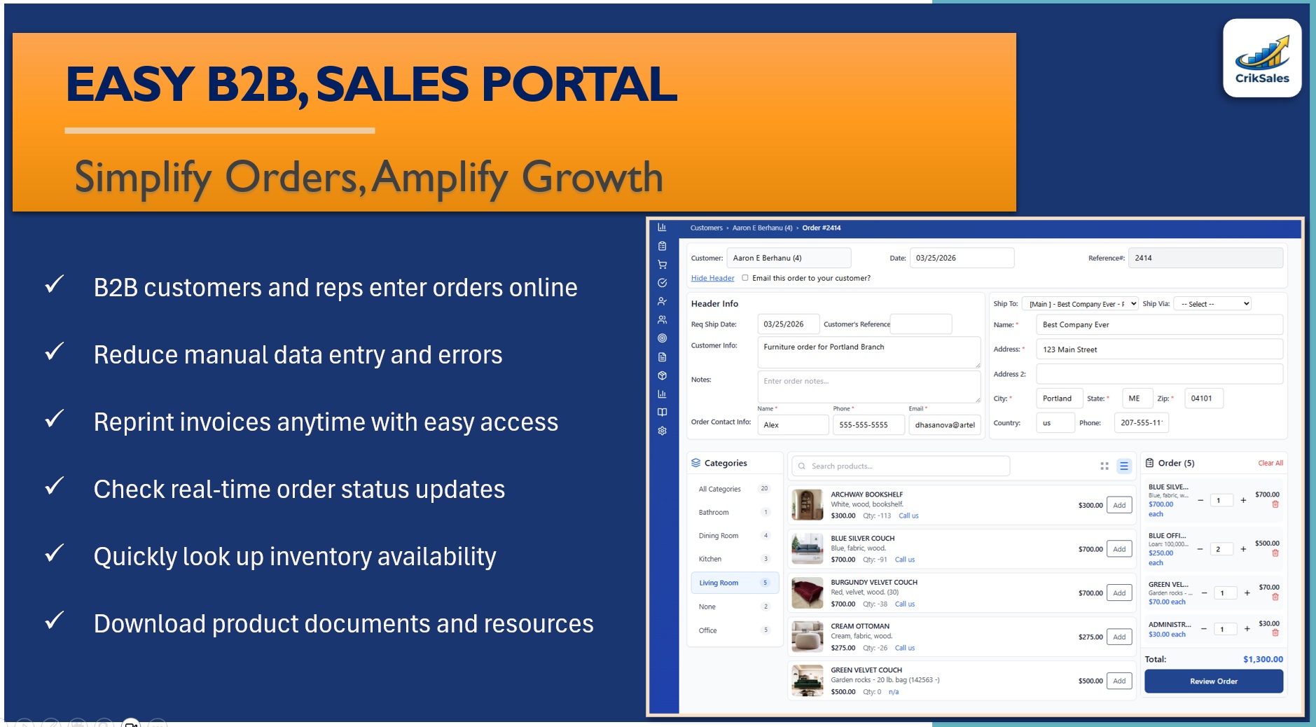 CrikSales B2B portal customizable landing page
