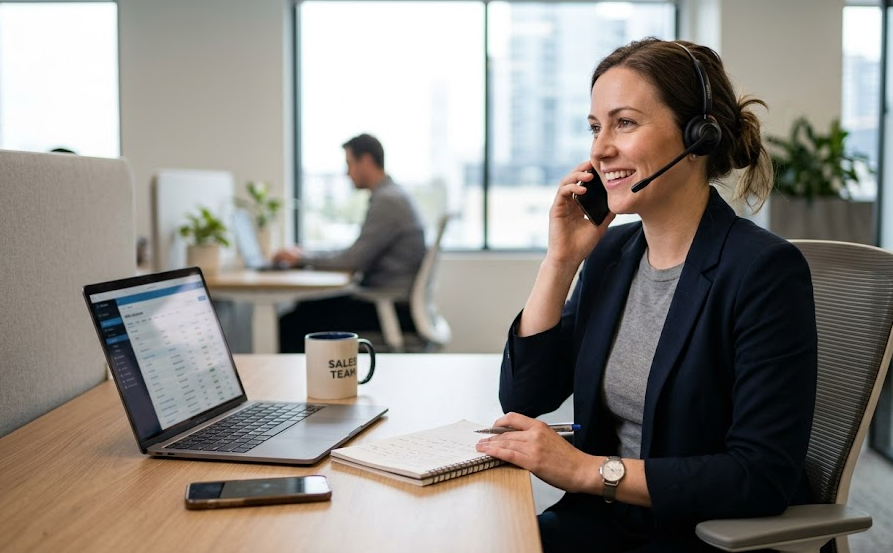 Sales rep working in the CrikSales sales portal &mdash; activities, pipeline, and customer information in one place